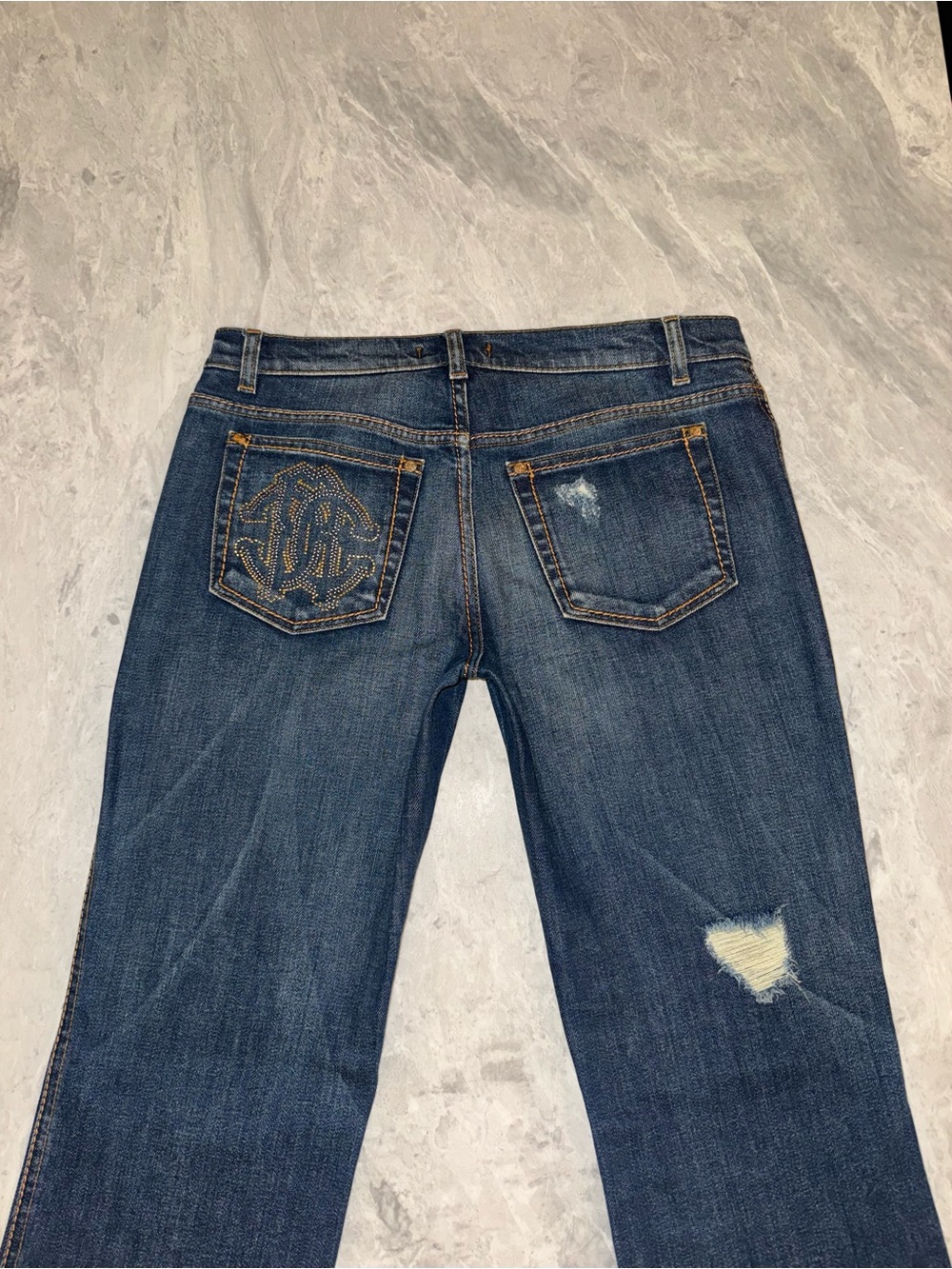 Roberto Cavalli Vintage Logo Embellished Distressed Jeans
